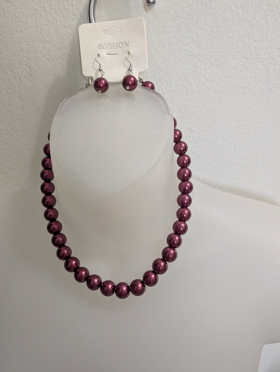 Jewelry - Women's Purple Pearl Beaded Necklace & Earrings Set
